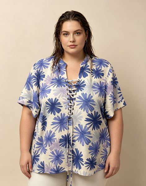Picture of PLUS SIZE SMART TOP LACE UP IN VISCOSE